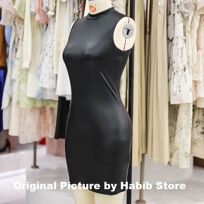 Women Summer Sexy Party Strapless Bodycon Pu Leather Mini Dress