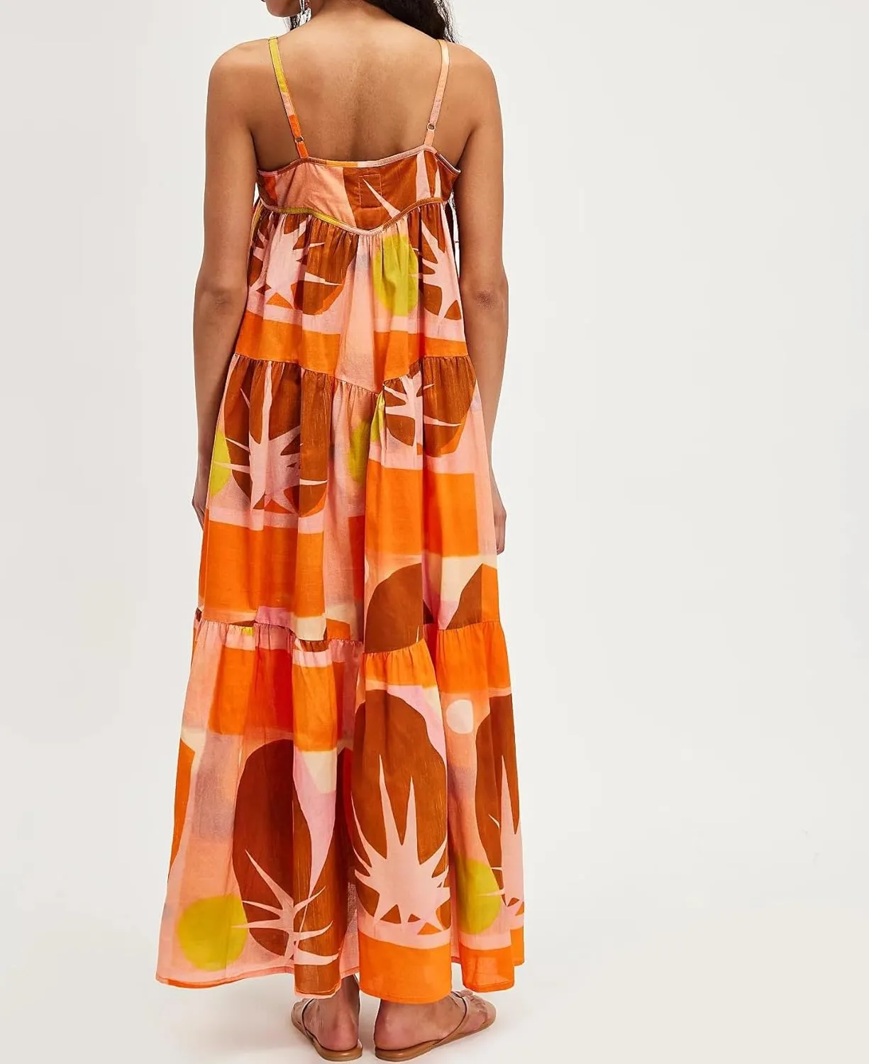 Women Tie Shoulder Boho Maxi Dress Floral Sleeveless Vacation Long Dress Summer Smocked Flowy Beach Sundresses