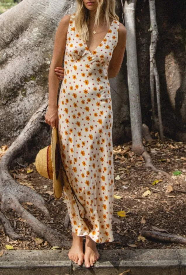 Women Y2k Deep V Neck Maxi Dress Casual Sleeveless Floral Flowy Long Tank Dress Summer Beach Boho Sundress