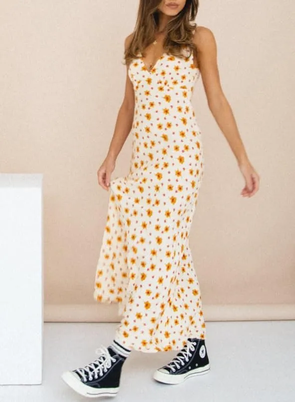 Women Y2k Deep V Neck Maxi Dress Casual Sleeveless Floral Flowy Long Tank Dress Summer Beach Boho Sundress