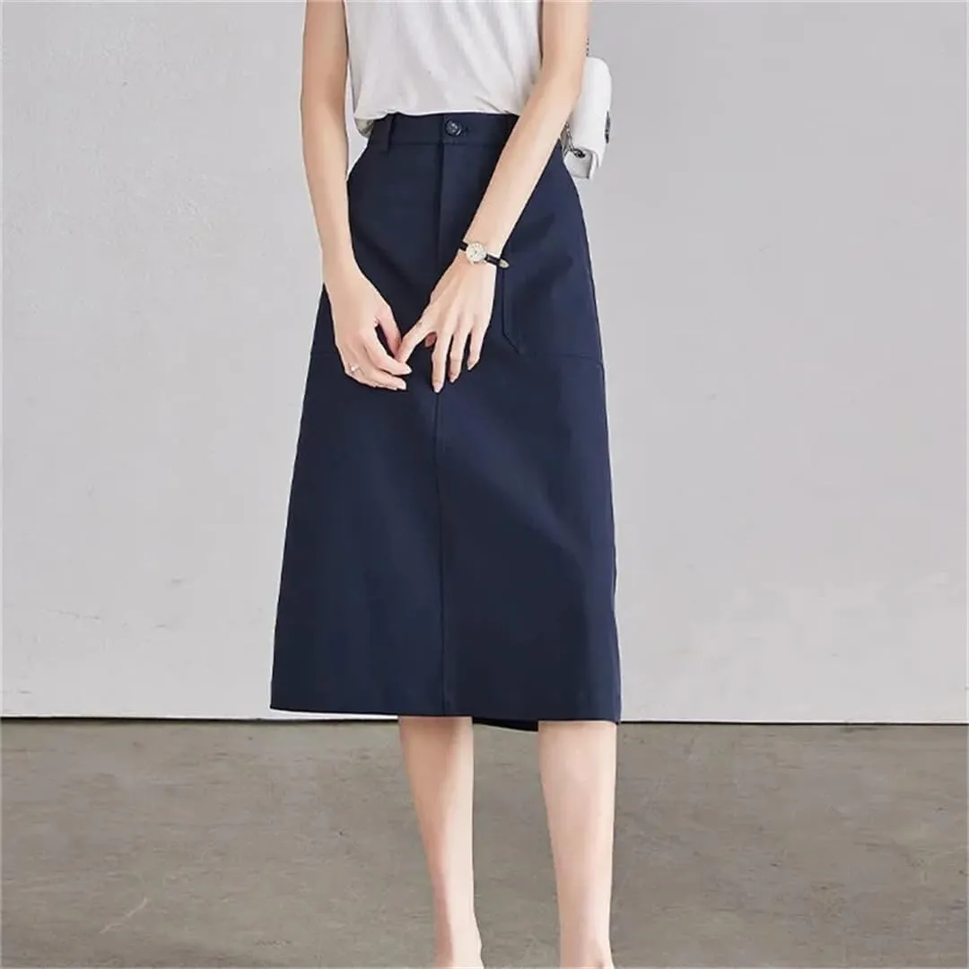 Women's Advanced Sense Korean Version Half Skirt Mid Length Version High Waisted Loose A-Line Skirt