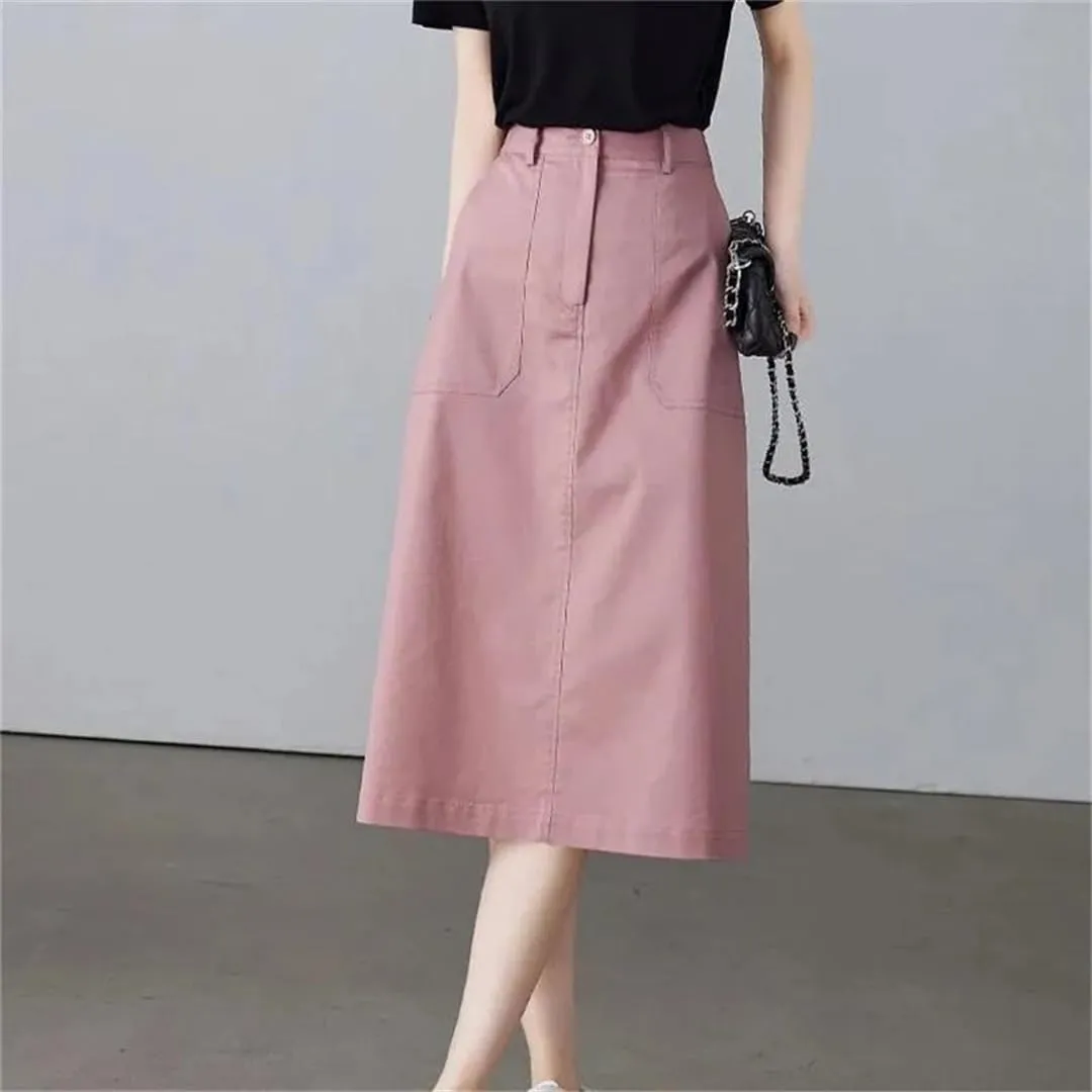 Women's Advanced Sense Korean Version Half Skirt Mid Length Version High Waisted Loose A-Line Skirt