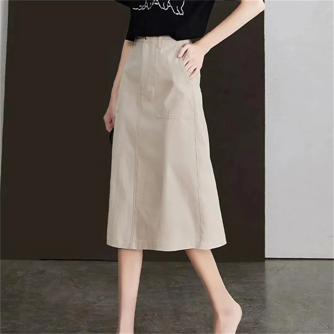 Women's Advanced Sense Korean Version Half Skirt Mid Length Version High Waisted Loose A-Line Skirt