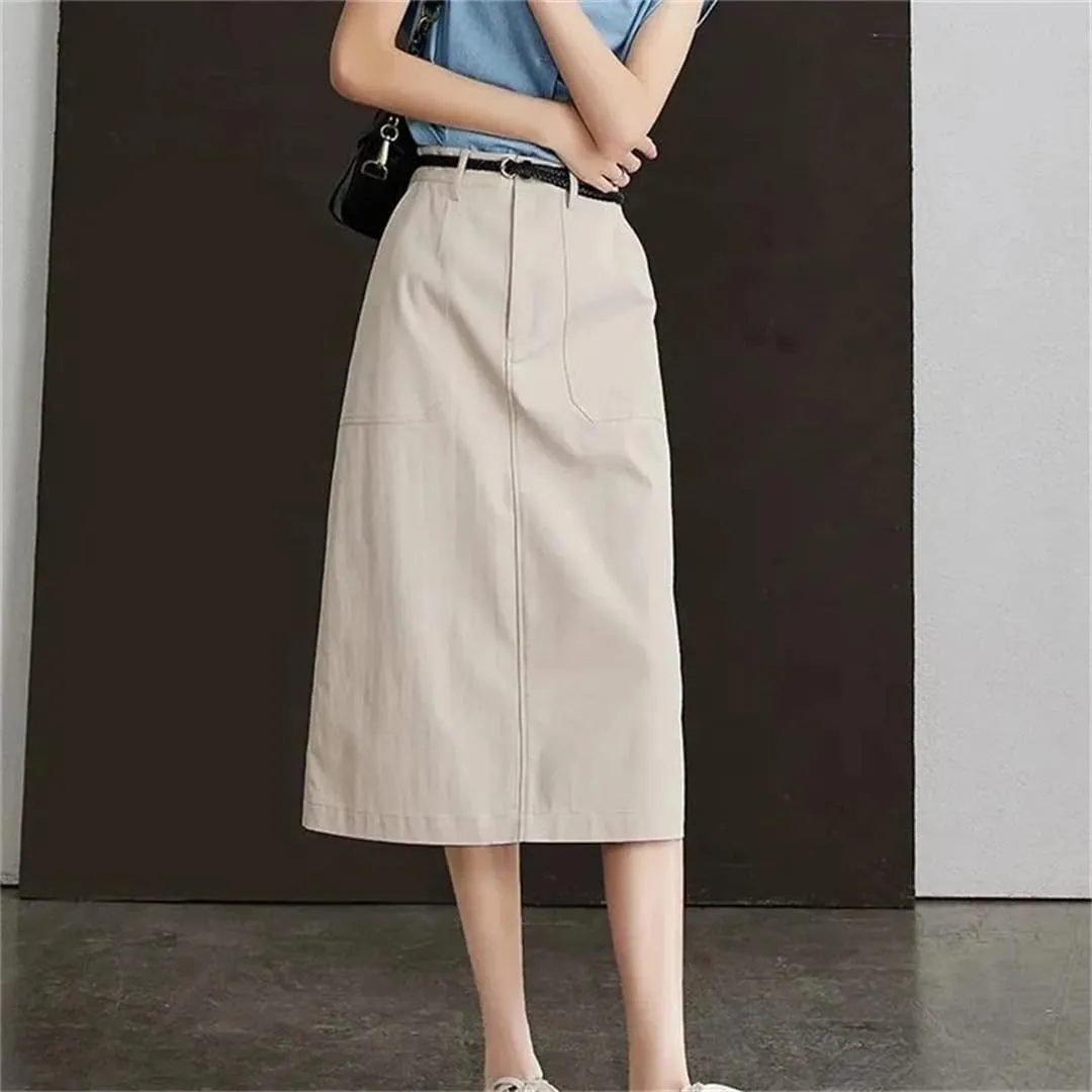 Women's Advanced Sense Korean Version Half Skirt Mid Length Version High Waisted Loose A-Line Skirt