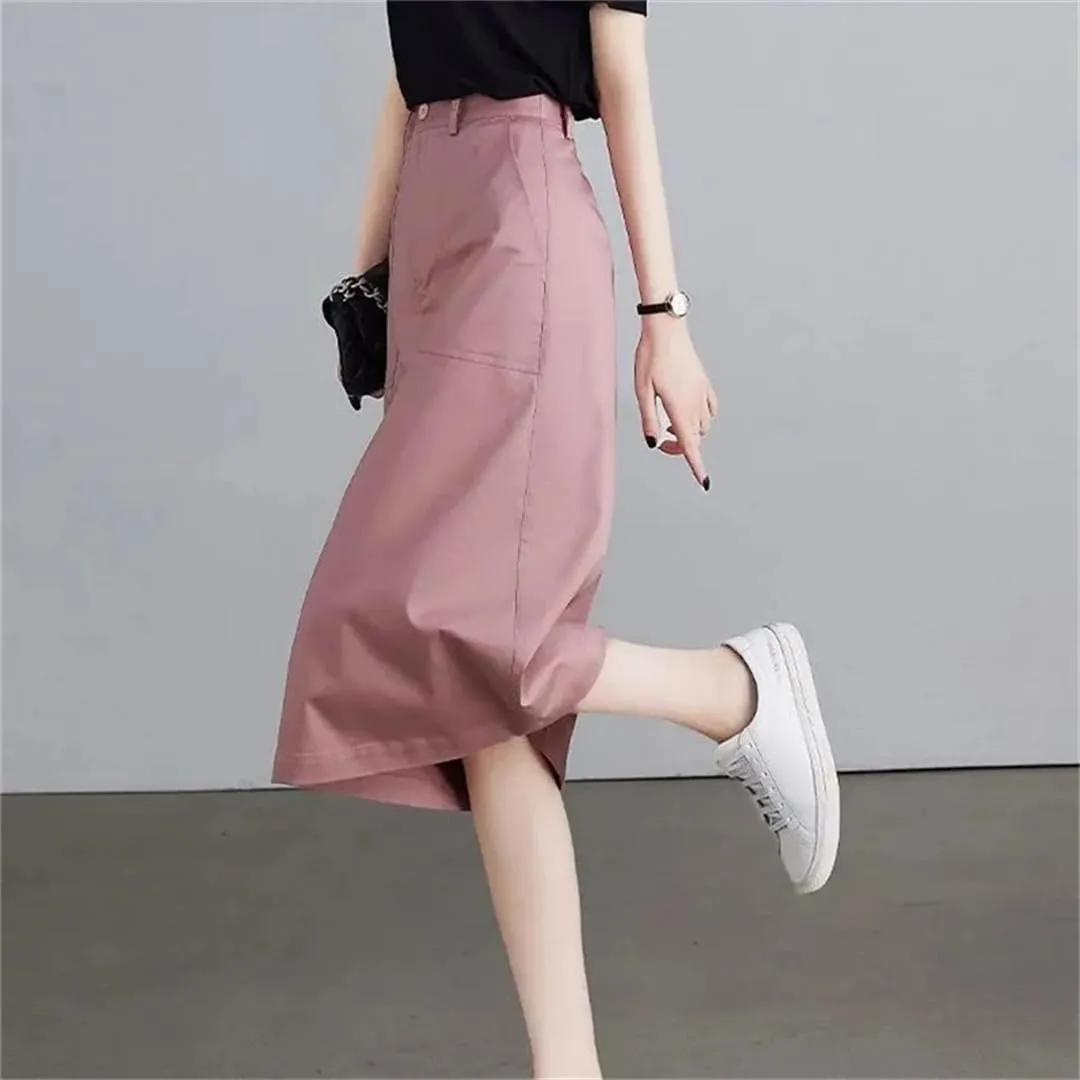 Women's Advanced Sense Korean Version Half Skirt Mid Length Version High Waisted Loose A-Line Skirt