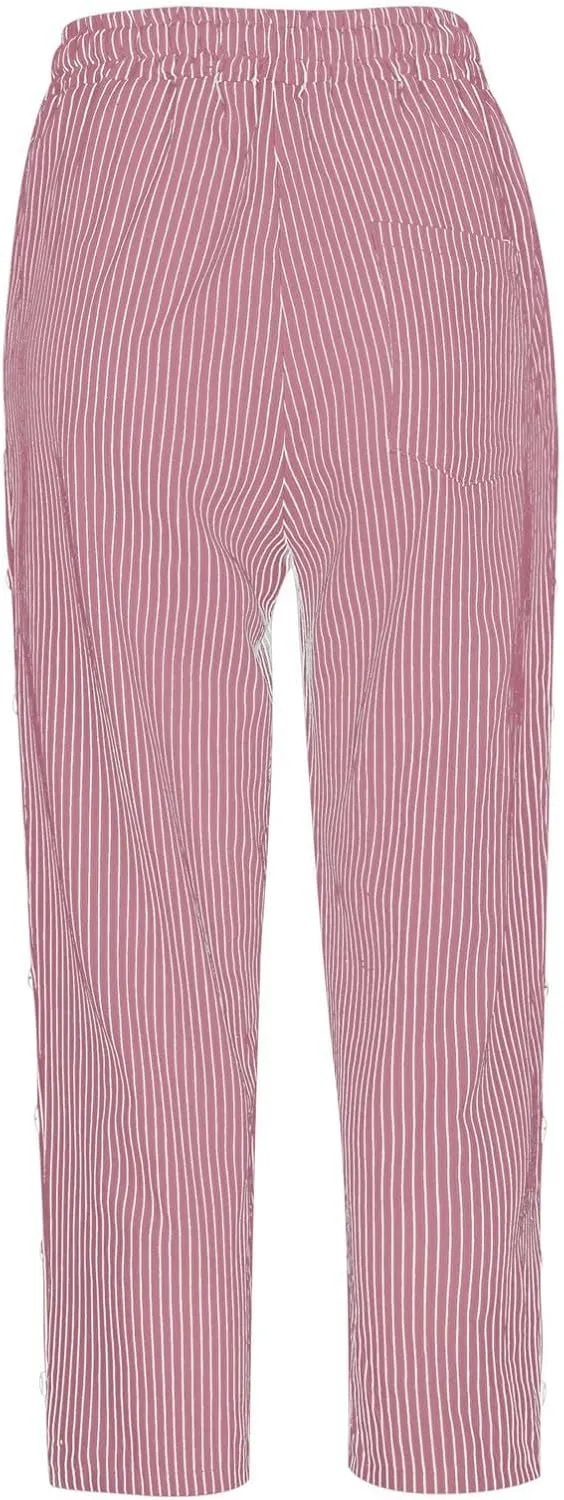 Womens Capris Pants High Waist Drawstring Comfy Casual Pants Casua Lightweight Loose Buttons Trousers with Pockets