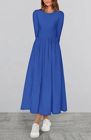 Women's Casual Fashion Waist Long Sleeve Bohemian Dress Flowy Beach Midi Dresses Party Wedding Guest Flowy Dress