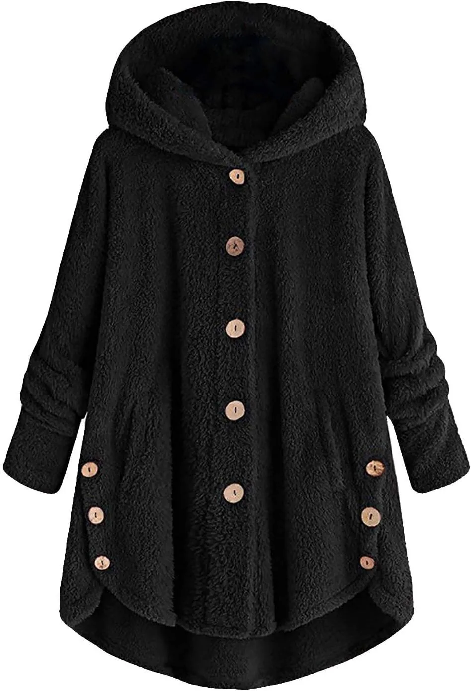 Womens Casual Fleece Jackets Oversized Button Down Winter Hooded Coats Long Sleeve Cardigan Sweater With Pockets