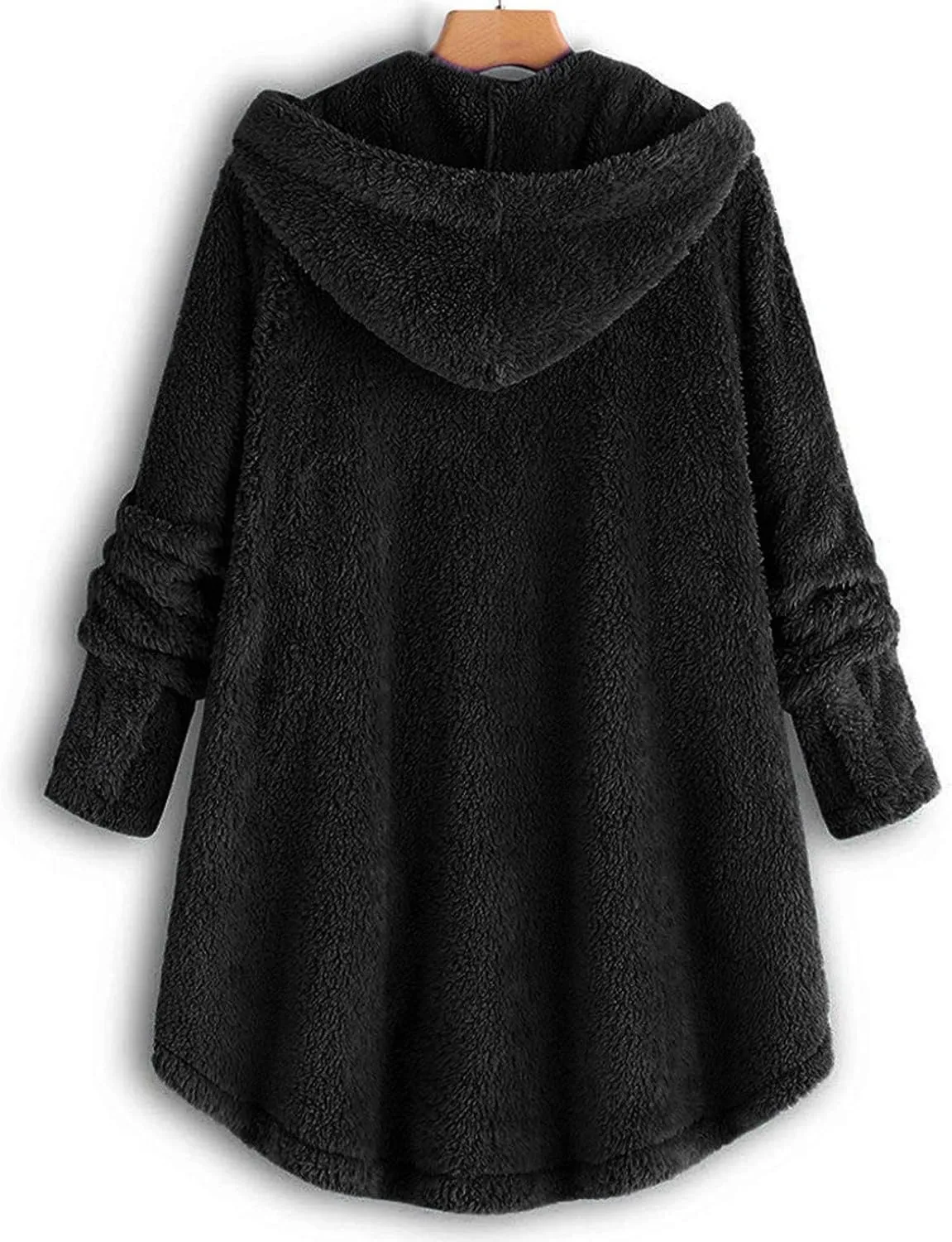 Womens Casual Fleece Jackets Oversized Button Down Winter Hooded Coats Long Sleeve Cardigan Sweater With Pockets