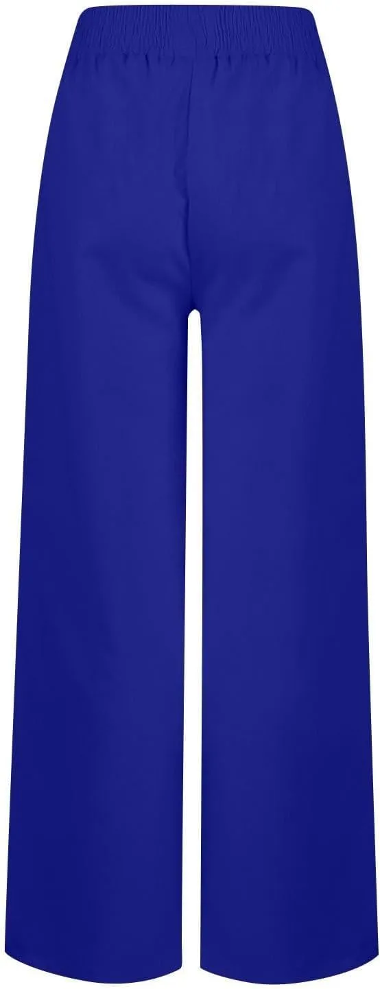 Womens Casual Loose Cotton Linen Trousers High Waisted Elastic Button Pant Wide Leg Daily Comfortable Pant