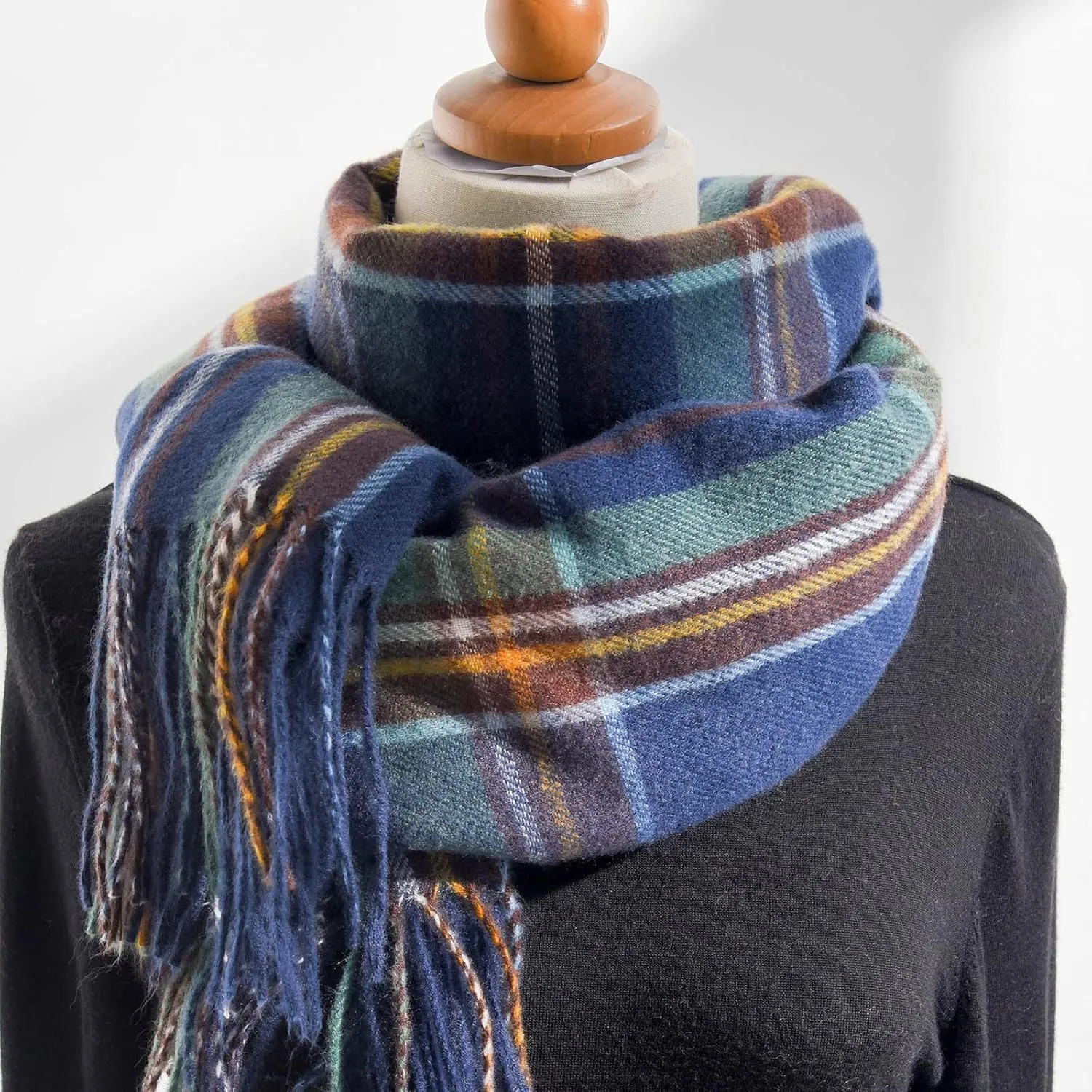 Womens Fall Winter Thermal Scarf Classic Plaid Print Tassel Soft Warm Blanket Scarves Ladie's Shawl Wraps