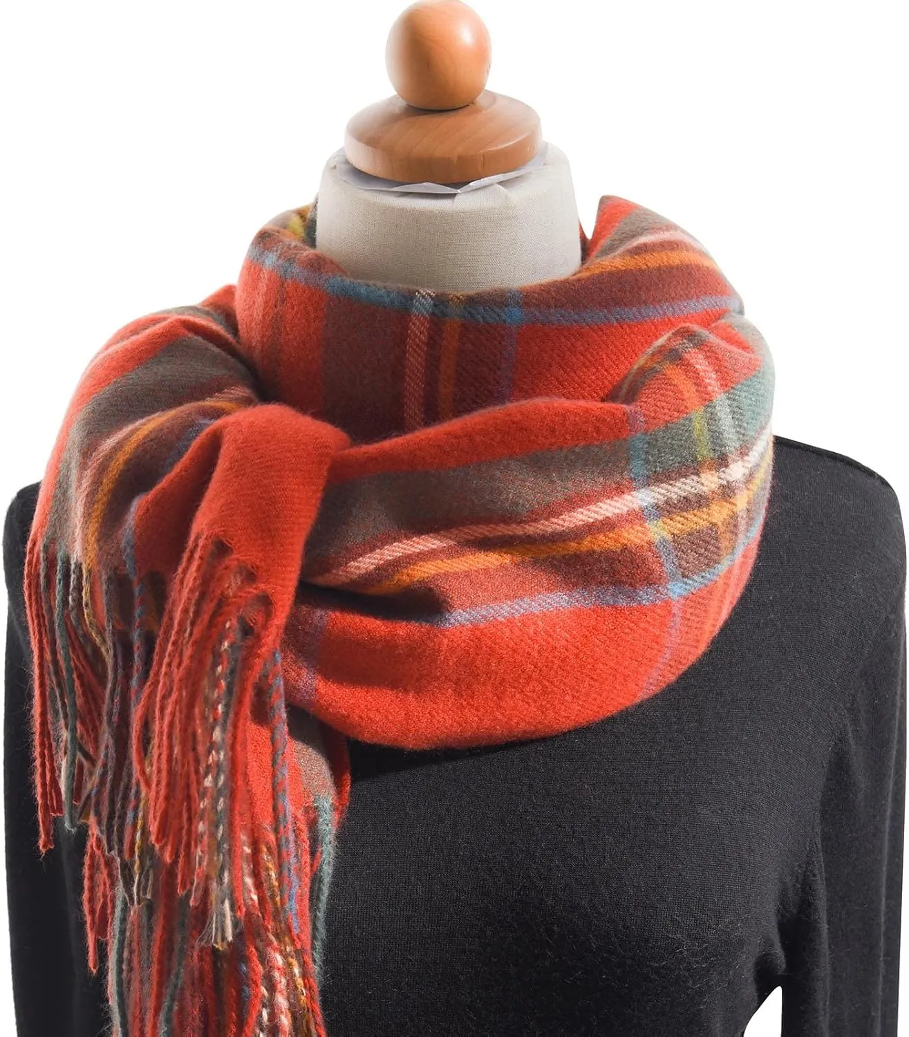 Womens Fall Winter Thermal Scarf Classic Plaid Print Tassel Soft Warm Blanket Scarves Ladie's Shawl Wraps