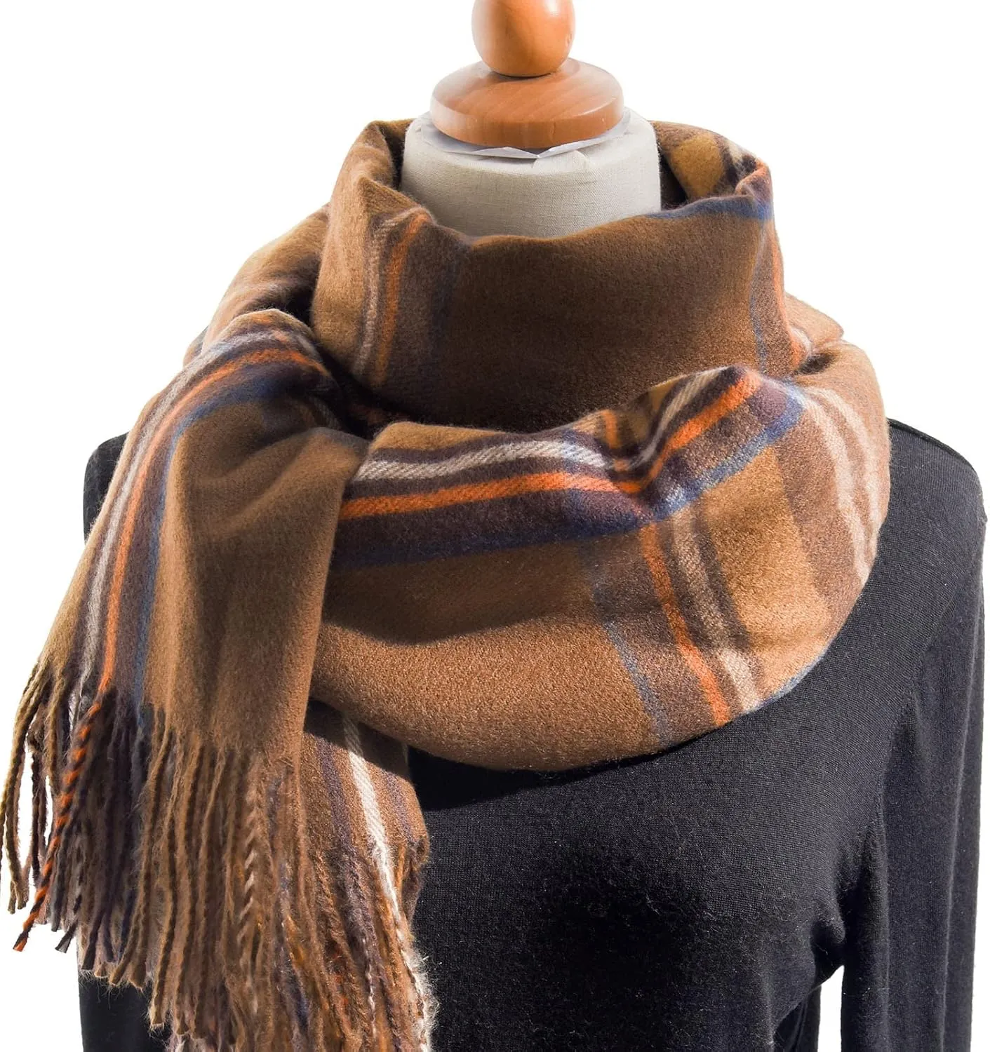 Womens Fall Winter Thermal Scarf Classic Plaid Print Tassel Soft Warm Blanket Scarves Ladie's Shawl Wraps