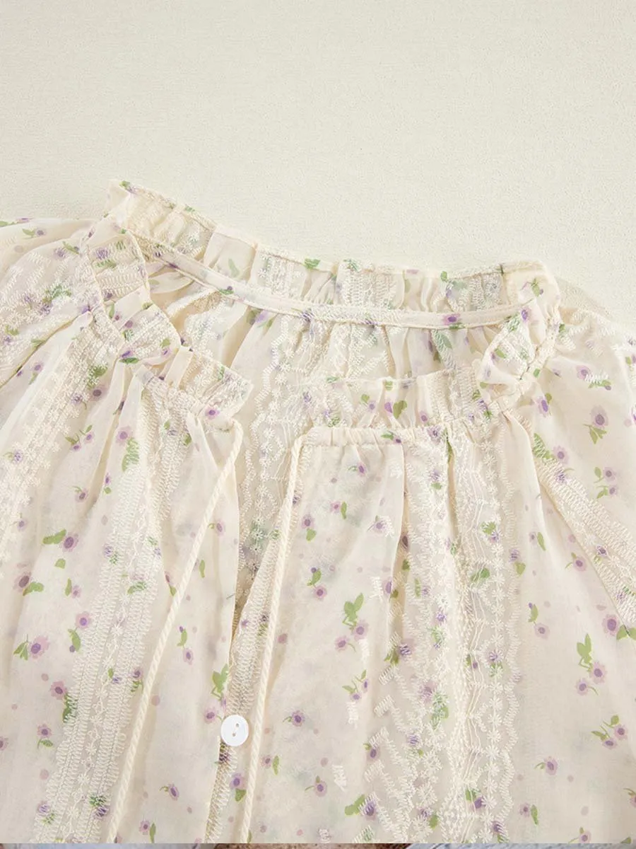 Women's Floral Embroidered Lace Chiffon Blouse