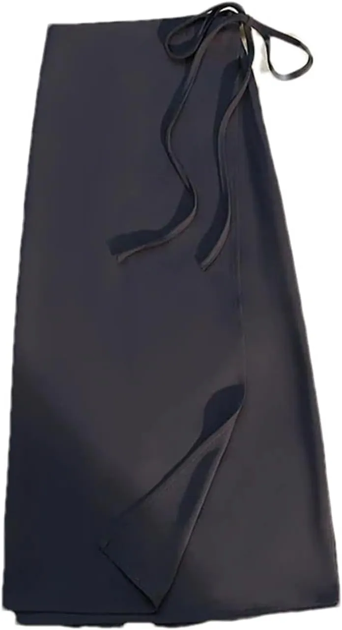 Women's Front Slit Office Wrap Midi Skirt High Waist Tie-Drape Slim Skirt