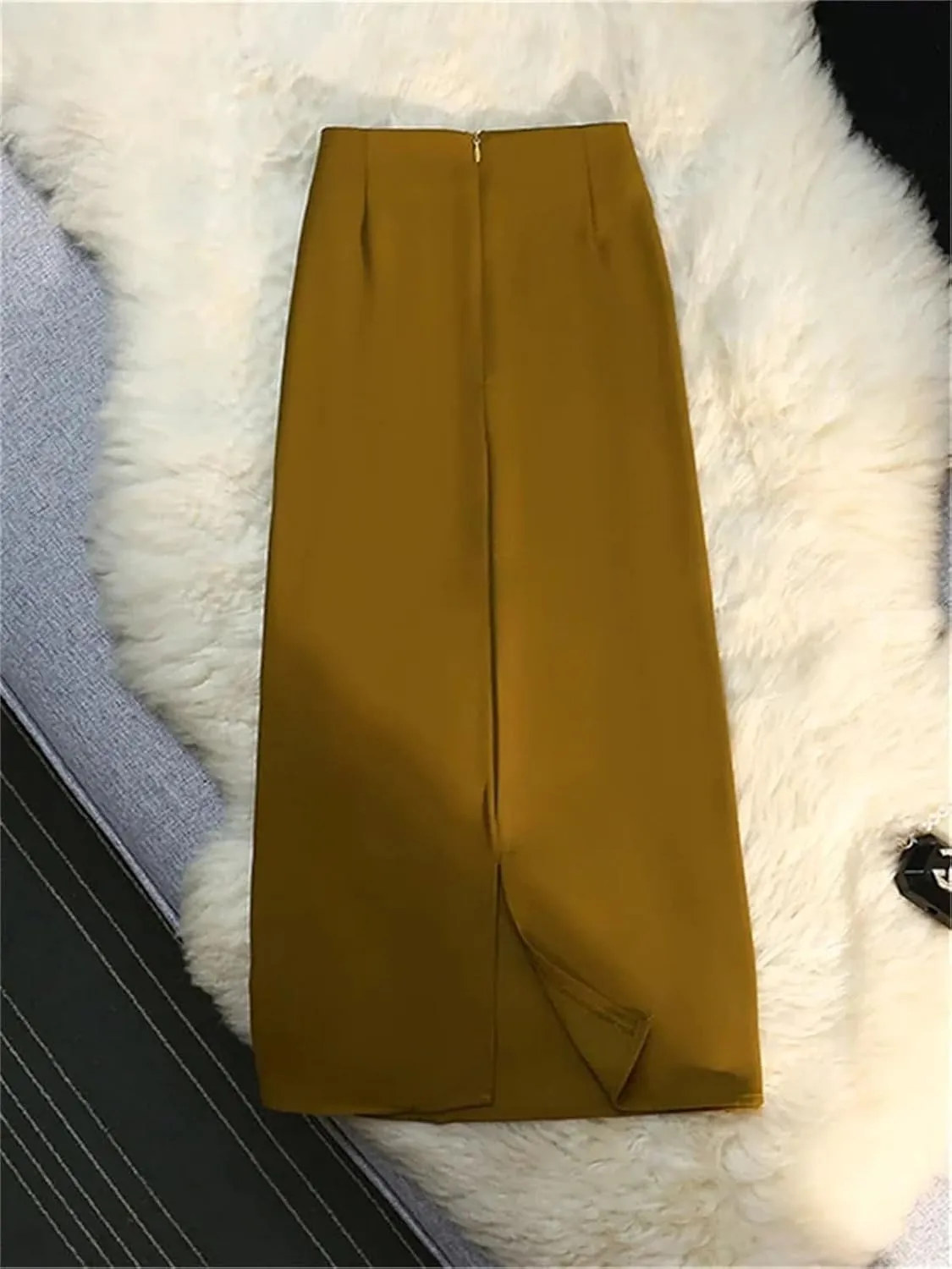 Women's Front Slit Office Wrap Midi Skirt High Waist Tie-Drape Slim Skirt