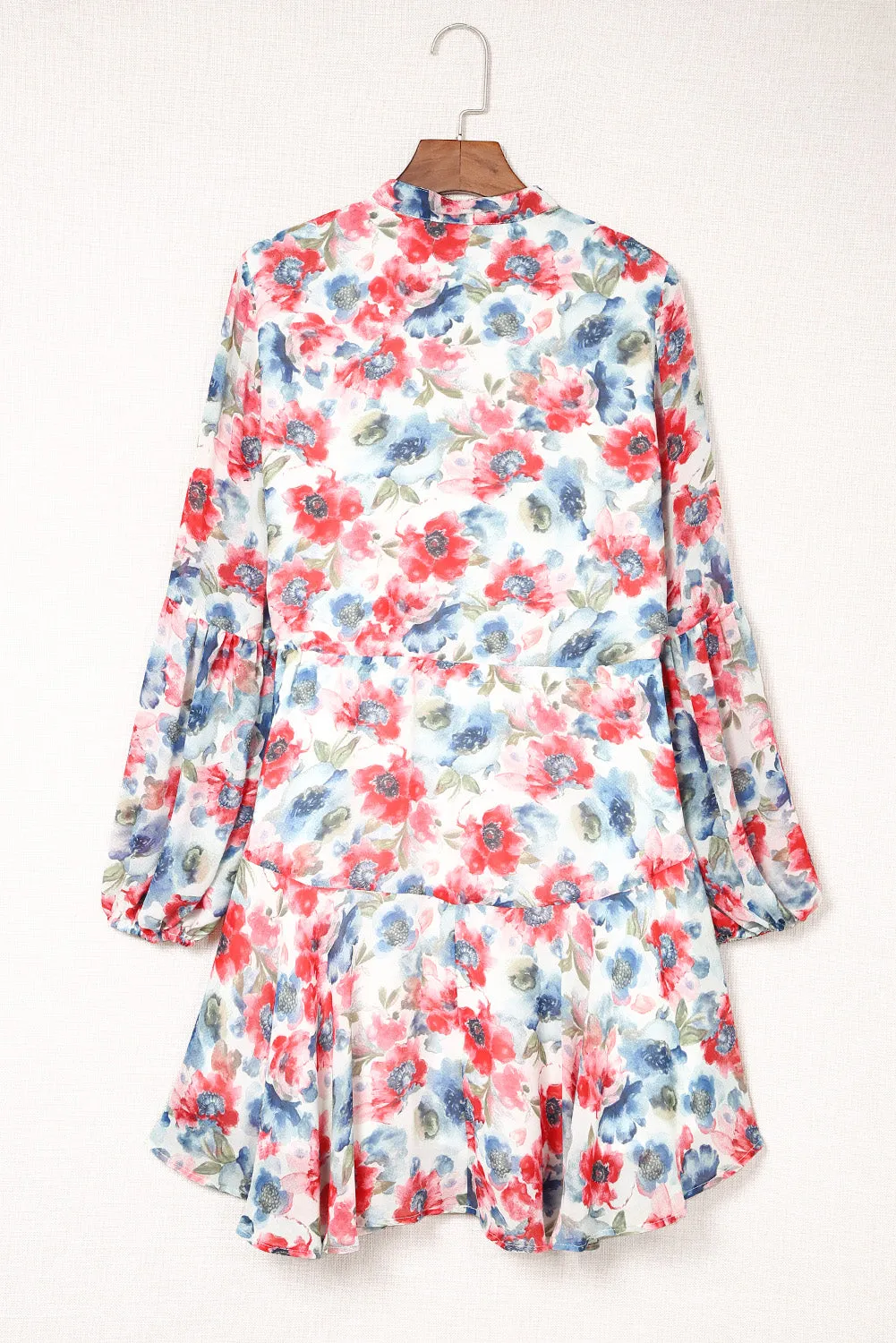 Women's Long Sleeve Ruffle Dress Floral Flowy Boho Mini Short Beach Dress