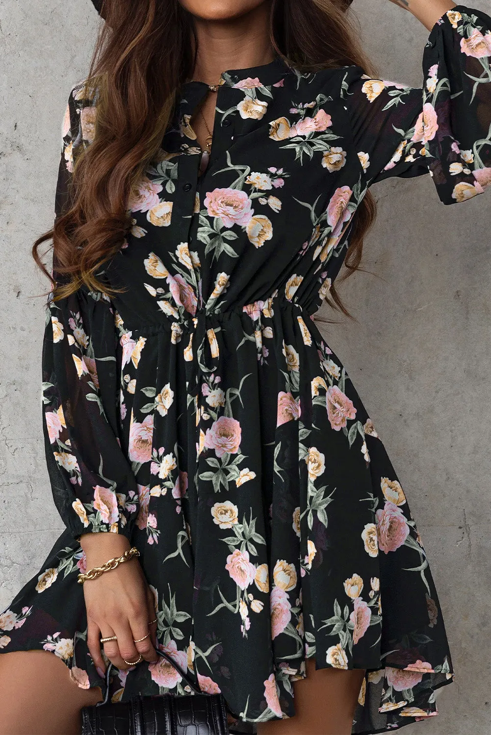Women's Long Sleeve Ruffle Dress Floral Flowy Boho Mini Short Beach Dress