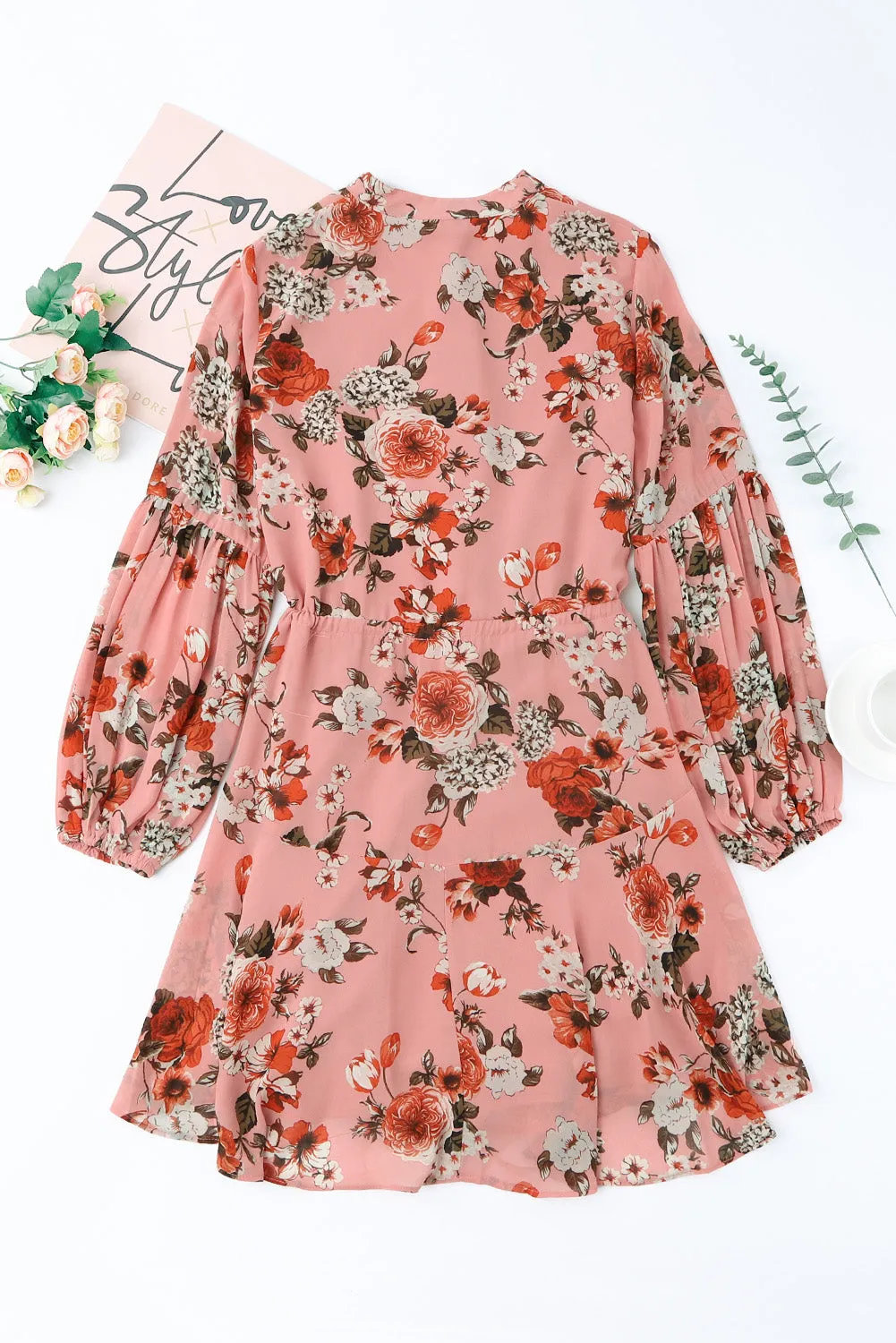 Women's Long Sleeve Ruffle Dress Floral Flowy Boho Mini Short Beach Dress