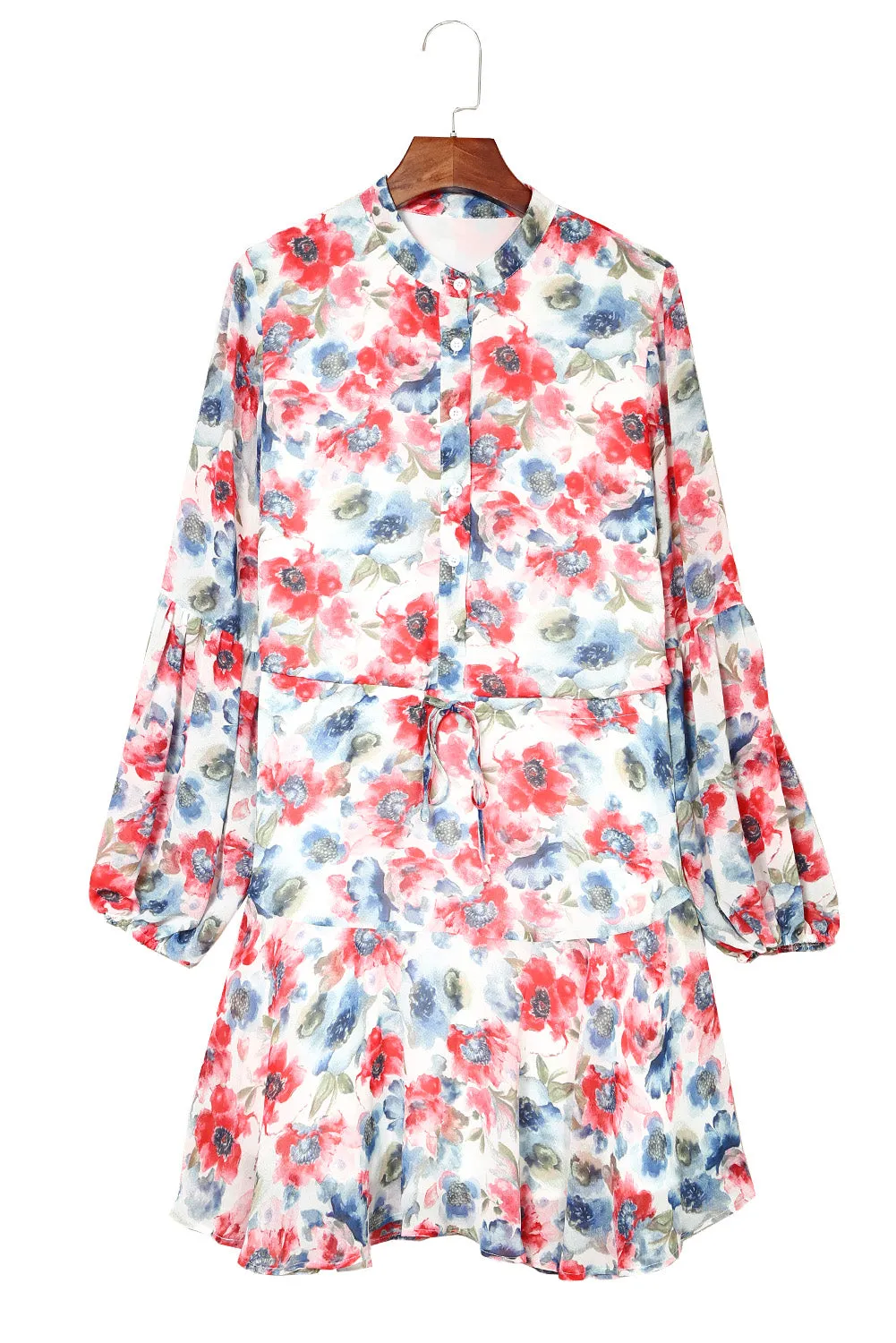 Women's Long Sleeve Ruffle Dress Floral Flowy Boho Mini Short Beach Dress