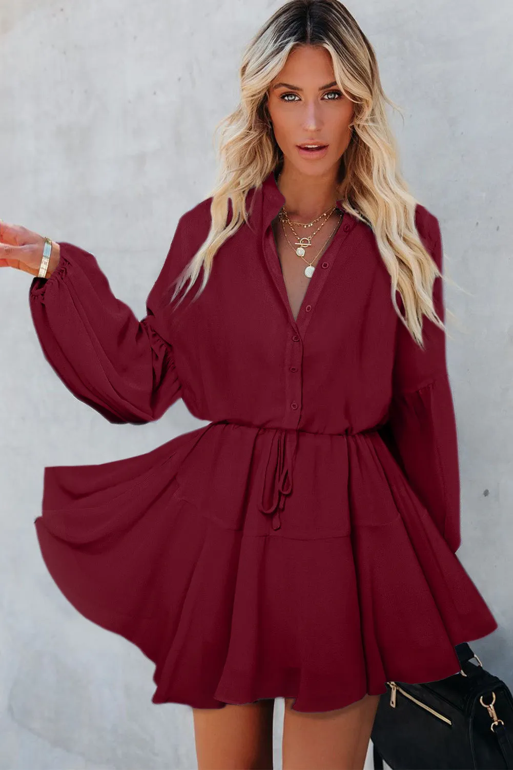 Women's Long Sleeve Ruffle Dress Floral Flowy Boho Mini Short Beach Dress