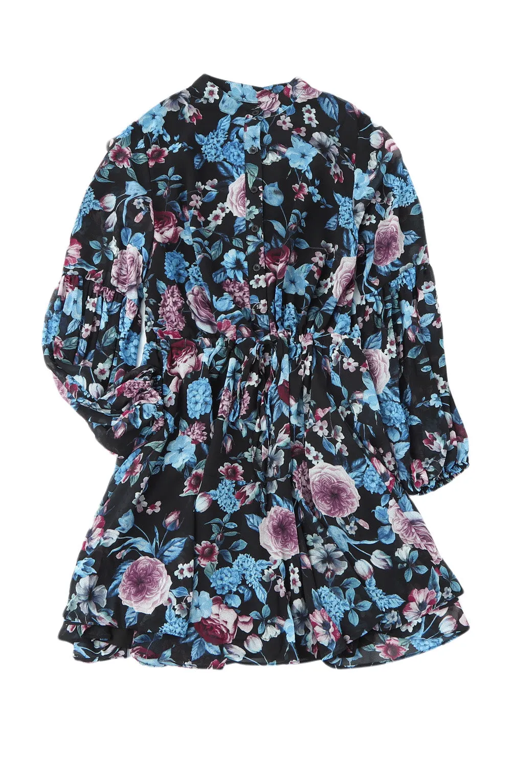 Women's Long Sleeve Ruffle Dress Floral Flowy Boho Mini Short Beach Dress