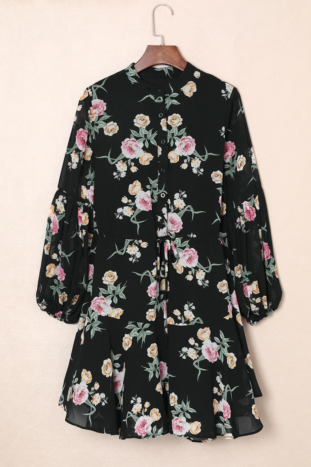 Women's Long Sleeve Ruffle Dress Floral Flowy Boho Mini Short Beach Dress