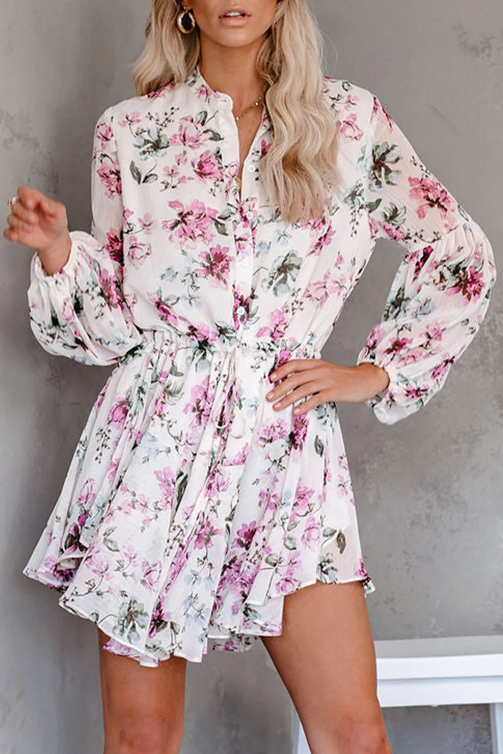Women's Long Sleeve Ruffle Dress Floral Flowy Boho Mini Short Beach Dress