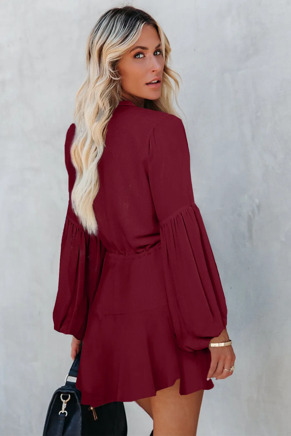Women's Long Sleeve Ruffle Dress Floral Flowy Boho Mini Short Beach Dress