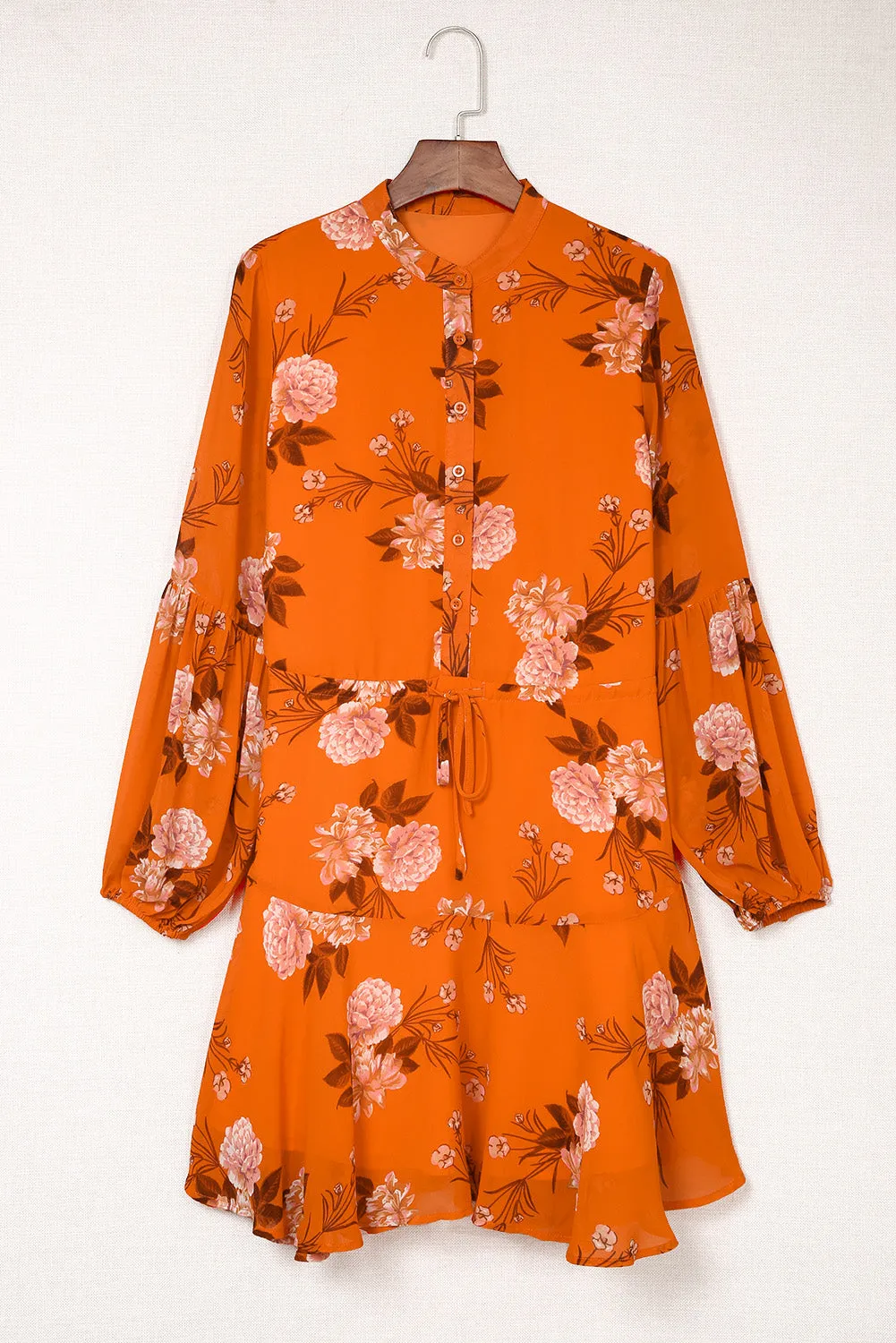 Women's Long Sleeve Ruffle Dress Floral Flowy Boho Mini Short Beach Dress