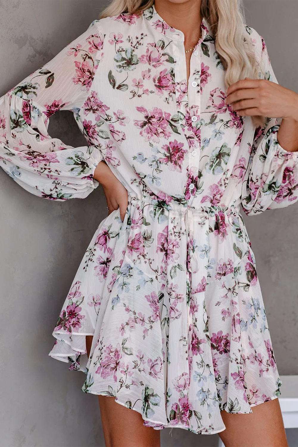 Women's Long Sleeve Ruffle Dress Floral Flowy Boho Mini Short Beach Dress