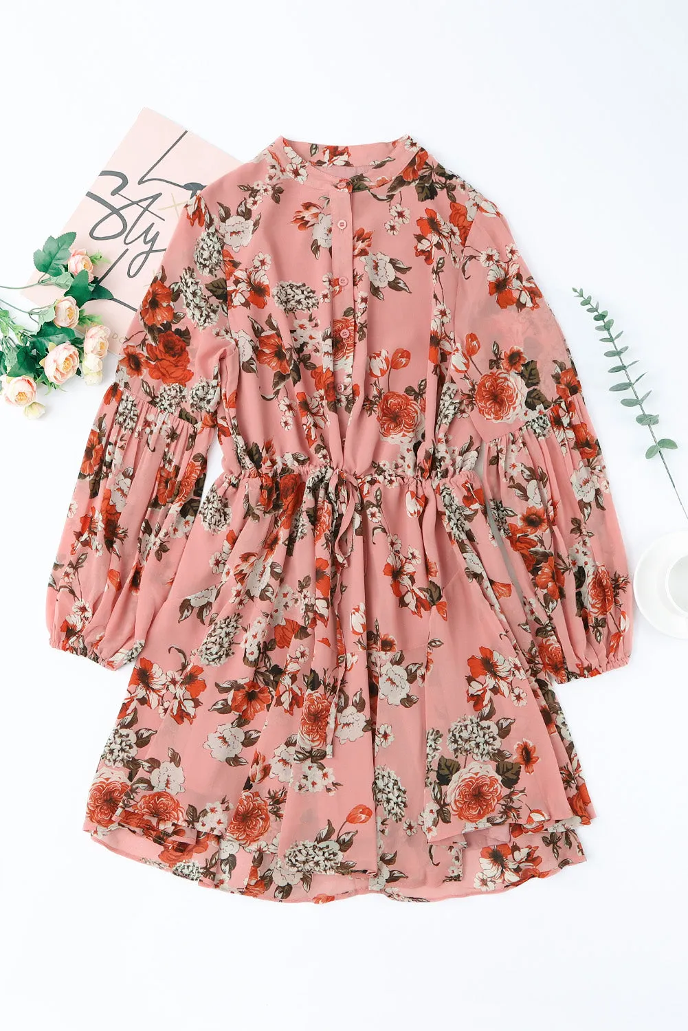 Women's Long Sleeve Ruffle Dress Floral Flowy Boho Mini Short Beach Dress