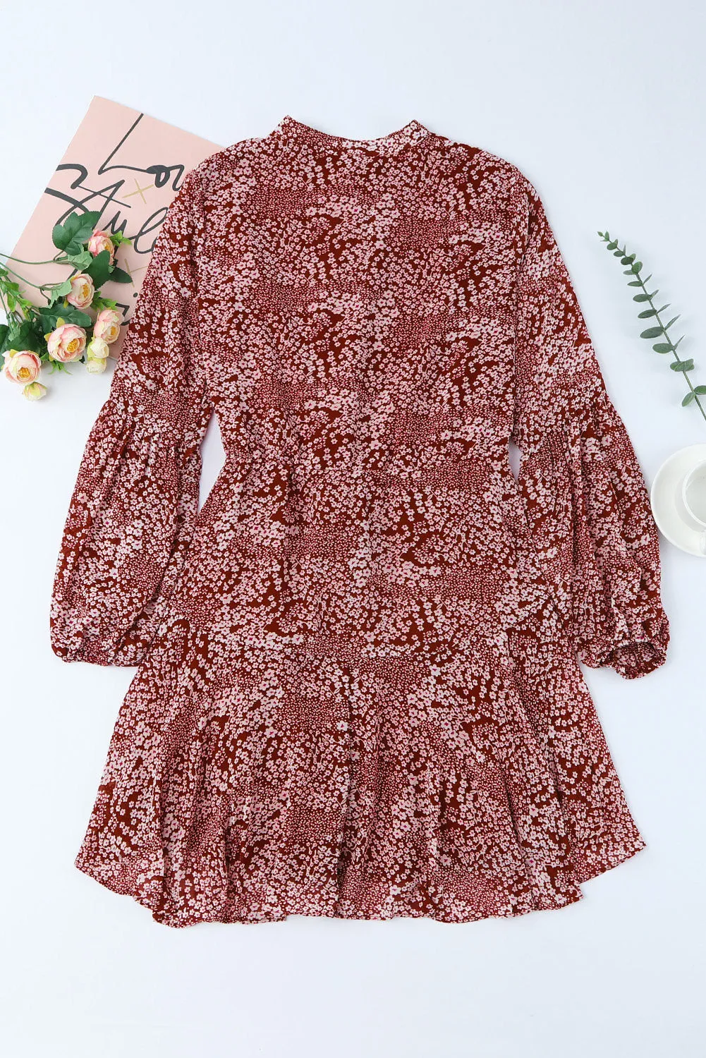 Women's Long Sleeve Ruffle Dress Floral Flowy Boho Mini Short Beach Dress