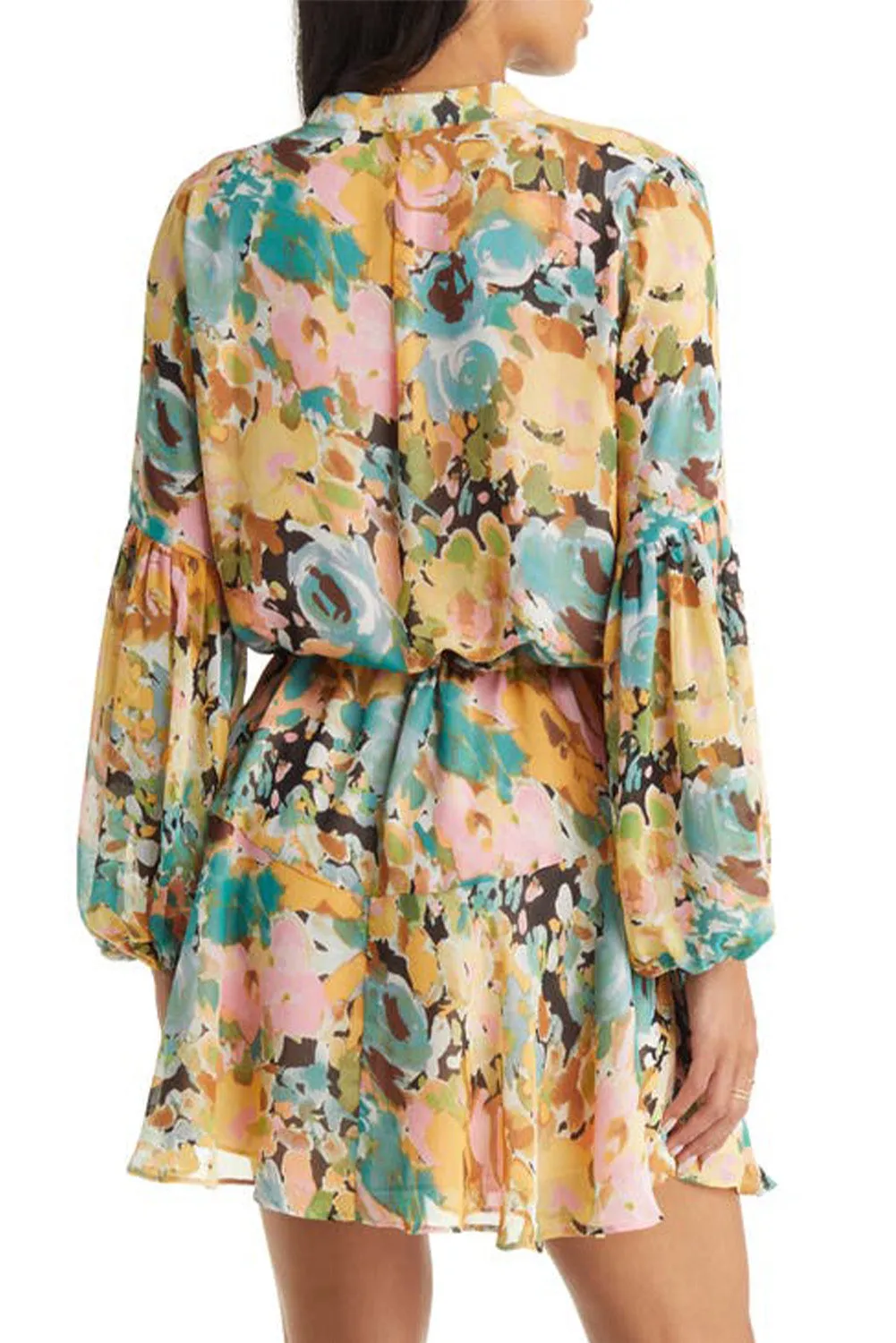 Women's Long Sleeve Ruffle Dress Floral Flowy Boho Mini Short Beach Dress