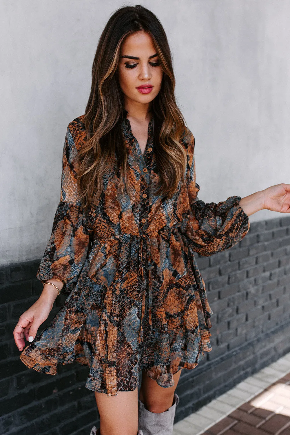 Women's Long Sleeve Ruffle Dress Floral Flowy Boho Mini Short Beach Dress