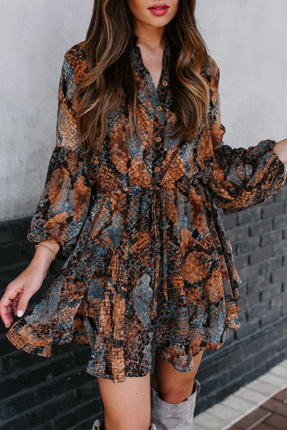 Women's Long Sleeve Ruffle Dress Floral Flowy Boho Mini Short Beach Dress