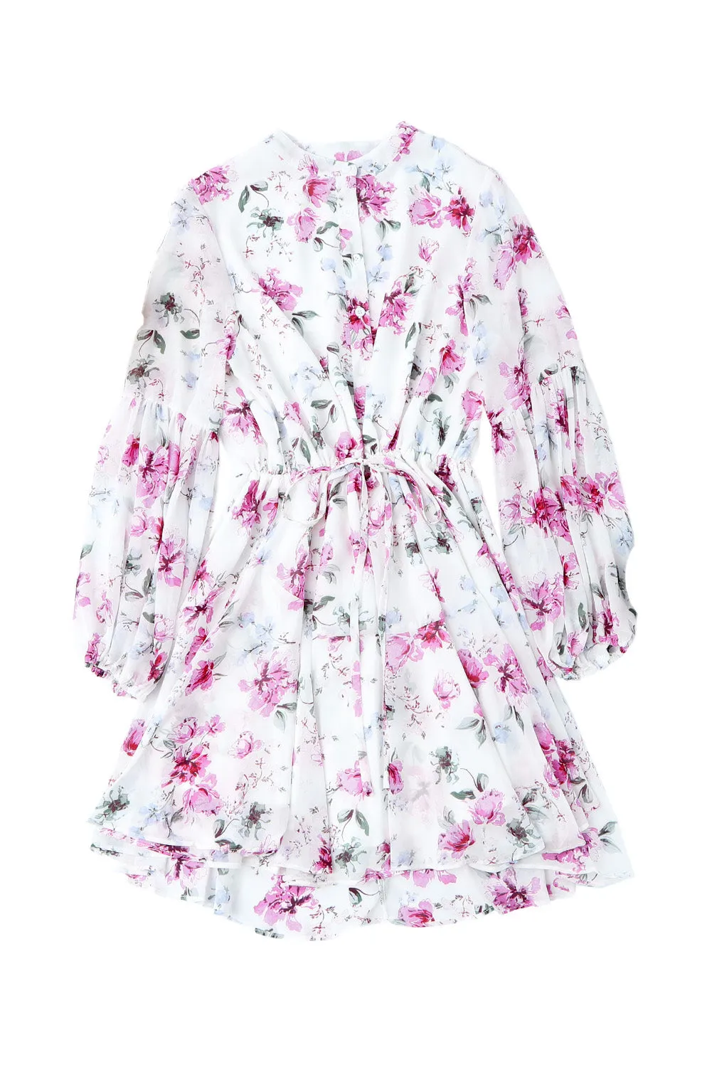 Women's Long Sleeve Ruffle Dress Floral Flowy Boho Mini Short Beach Dress
