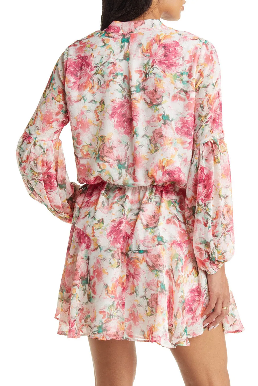 Women's Long Sleeve Ruffle Dress Floral Flowy Boho Mini Short Beach Dress