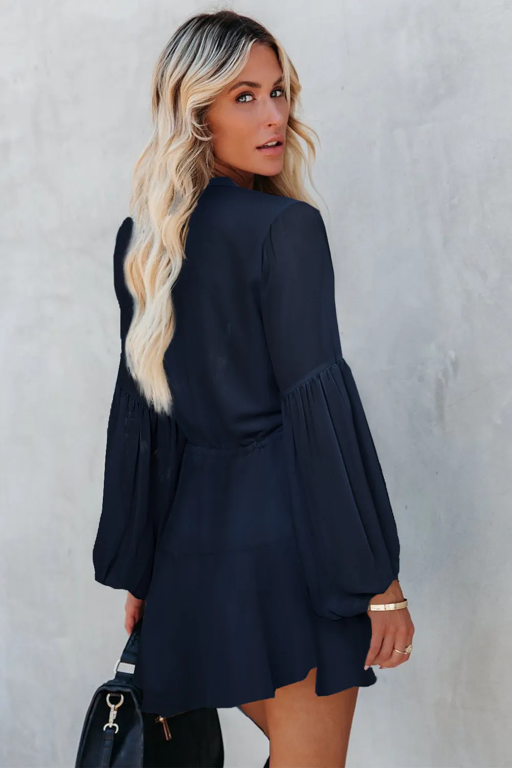 Women's Long Sleeve Ruffle Dress Floral Flowy Boho Mini Short Beach Dress