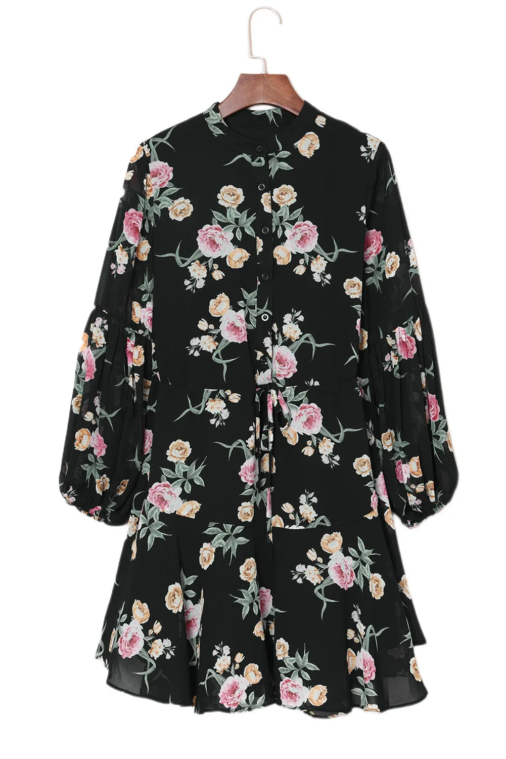 Women's Long Sleeve Ruffle Dress Floral Flowy Boho Mini Short Beach Dress