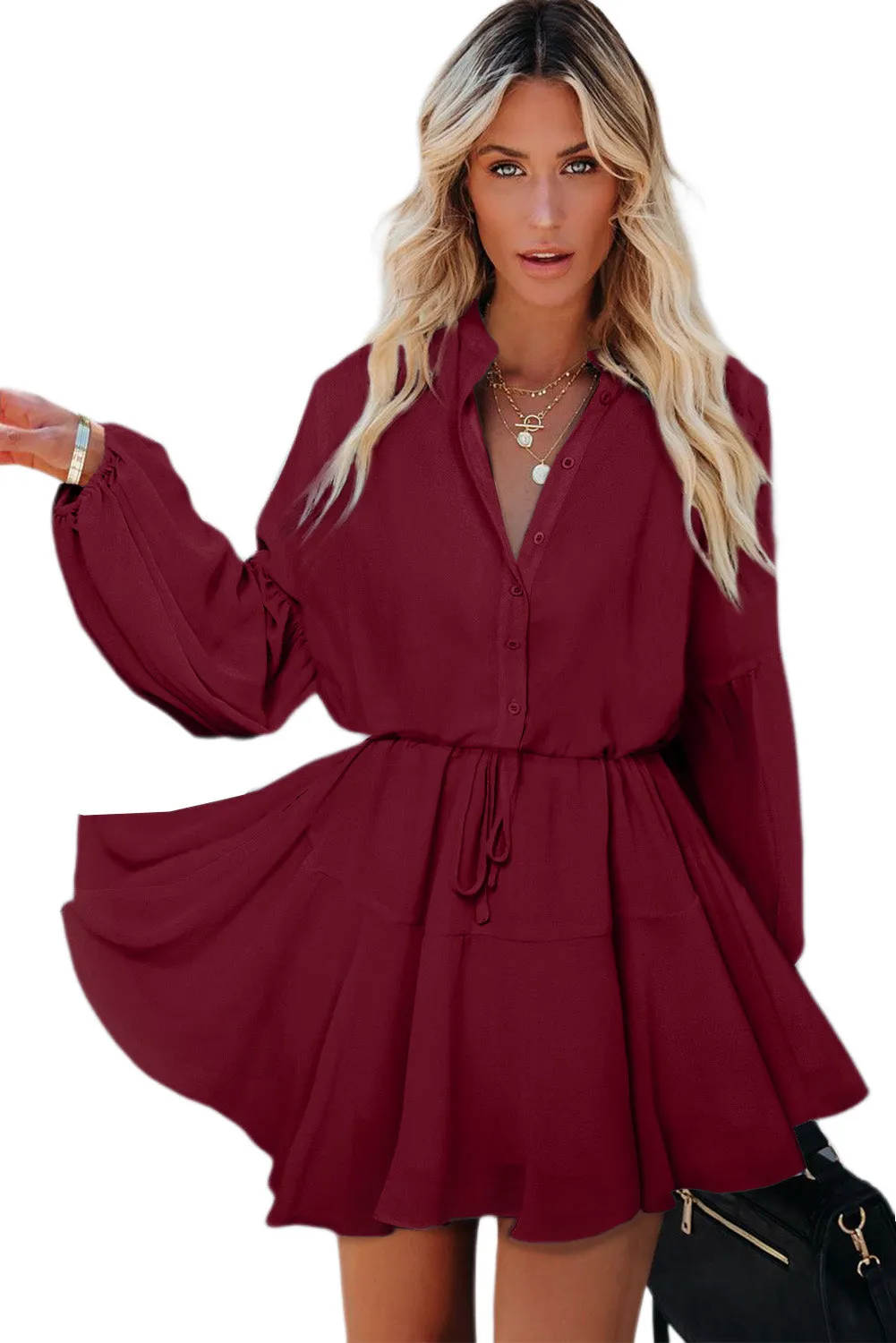 Women's Long Sleeve Ruffle Dress Floral Flowy Boho Mini Short Beach Dress