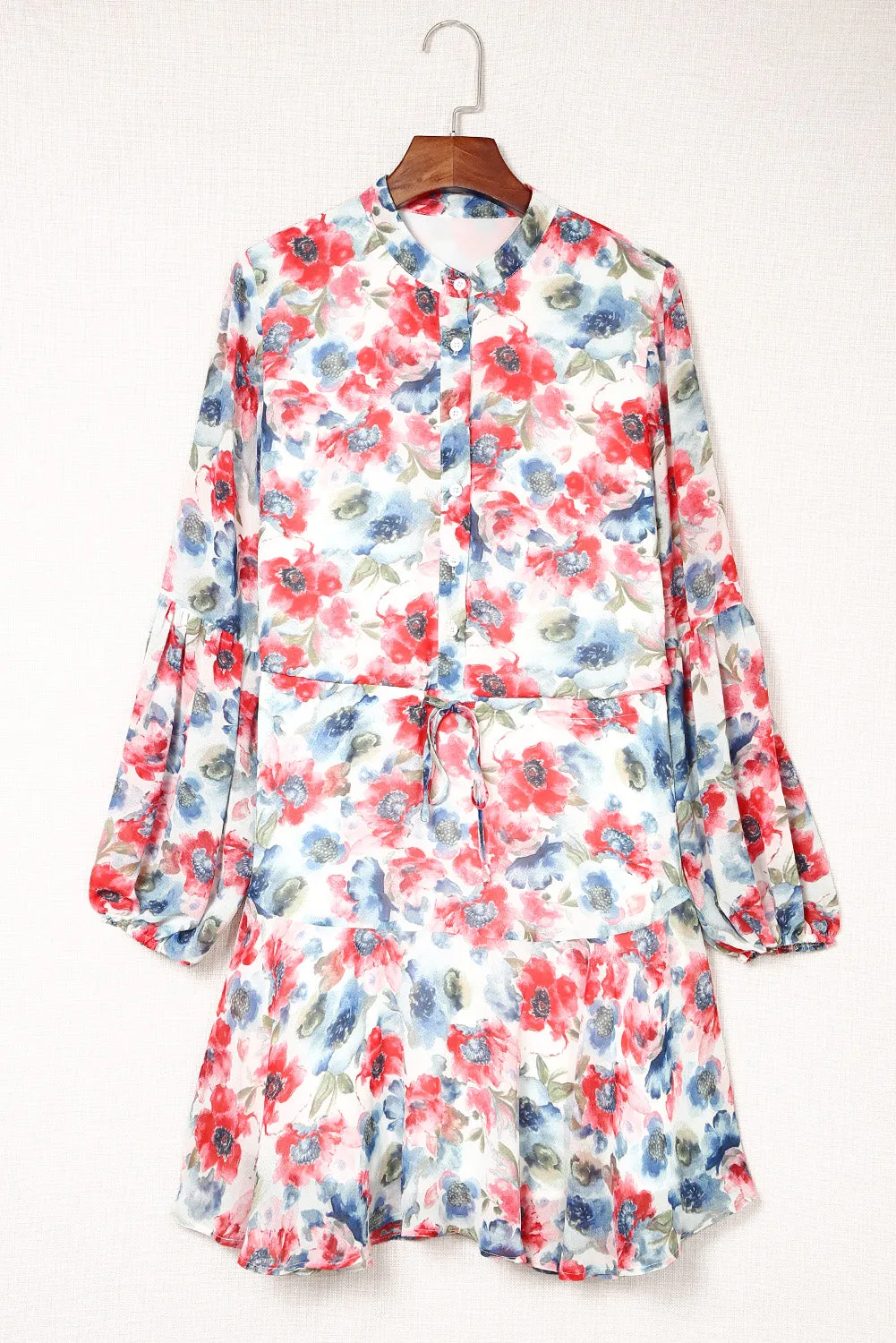 Women's Long Sleeve Ruffle Dress Floral Flowy Boho Mini Short Beach Dress