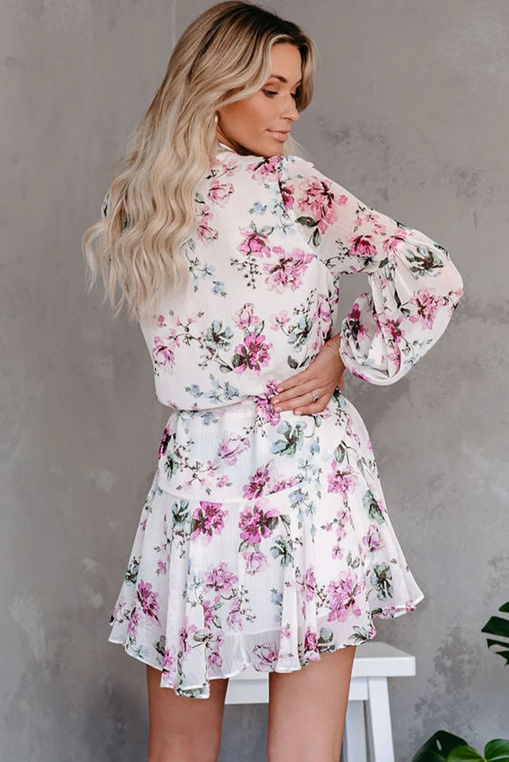 Women's Long Sleeve Ruffle Dress Floral Flowy Boho Mini Short Beach Dress