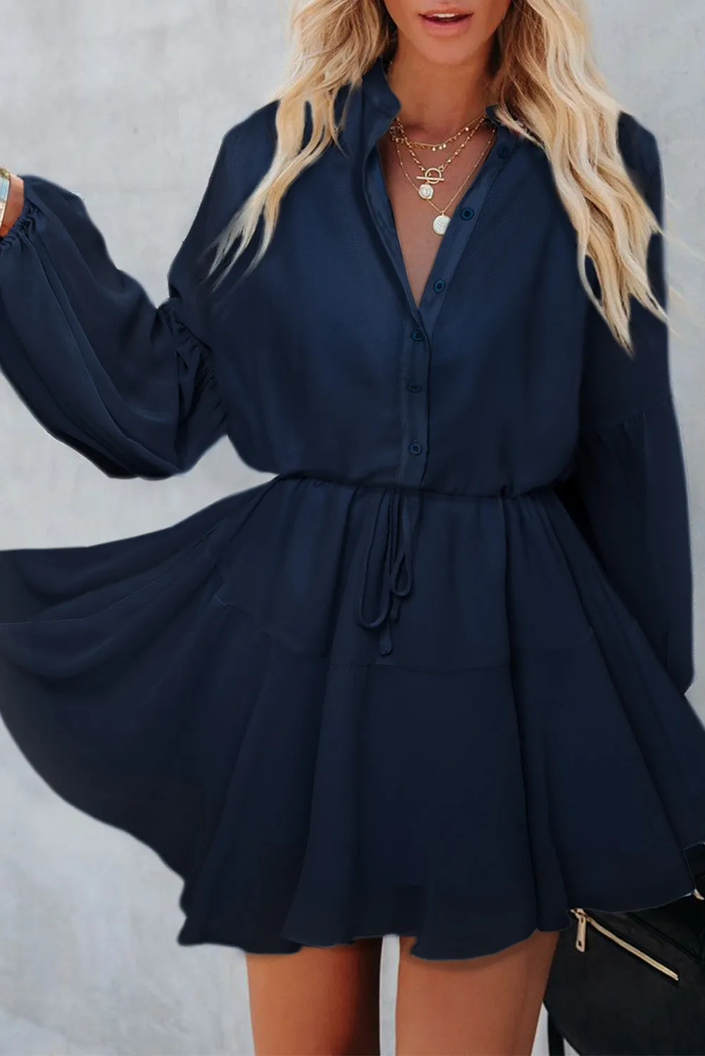Women's Long Sleeve Ruffle Dress Floral Flowy Boho Mini Short Beach Dress