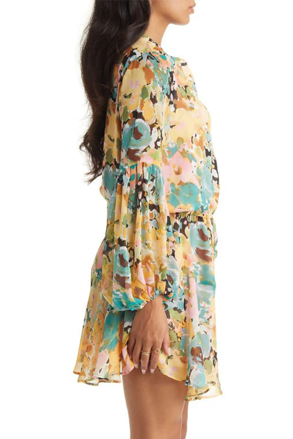 Women's Long Sleeve Ruffle Dress Floral Flowy Boho Mini Short Beach Dress
