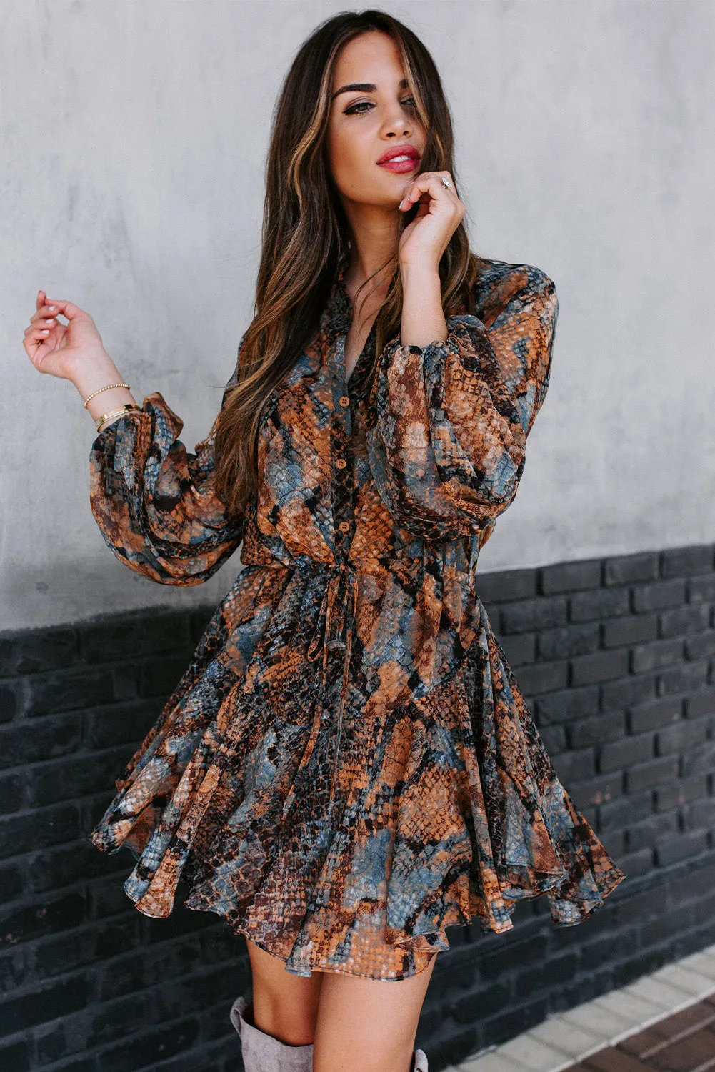 Women's Long Sleeve Ruffle Dress Floral Flowy Boho Mini Short Beach Dress