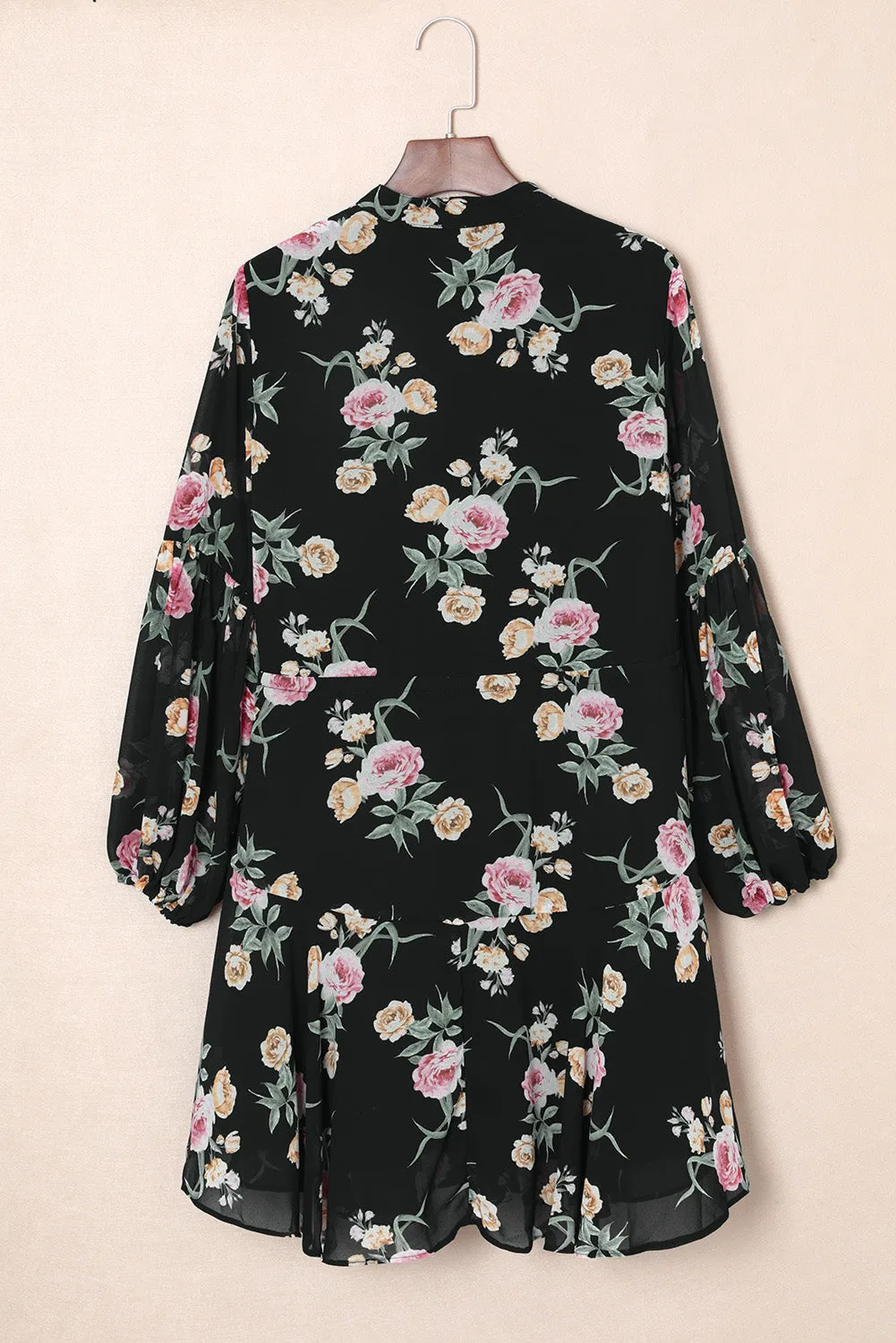 Women's Long Sleeve Ruffle Dress Floral Flowy Boho Mini Short Beach Dress