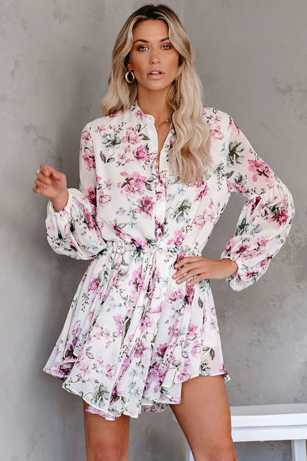 Women's Long Sleeve Ruffle Dress Floral Flowy Boho Mini Short Beach Dress