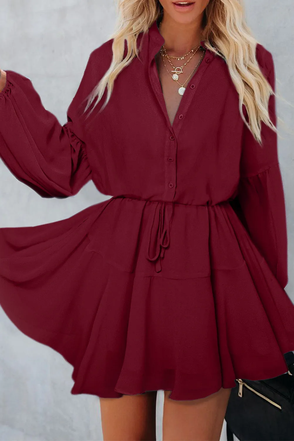 Women's Long Sleeve Ruffle Dress Floral Flowy Boho Mini Short Beach Dress