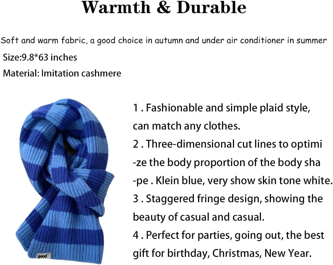 Women's Men's Klein Blue Plaid Thick Christmas Scarf,Trendy Versatile Scarfs Shawl for New Year Daily Travel.